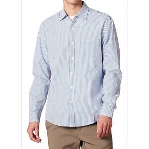 Psycho Bunny Double Pinstripe Single Needle White & Blue Button Up Shirt Size S